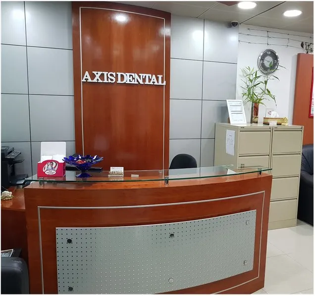 Reception desk at Axis Dental Clinic, Dubai